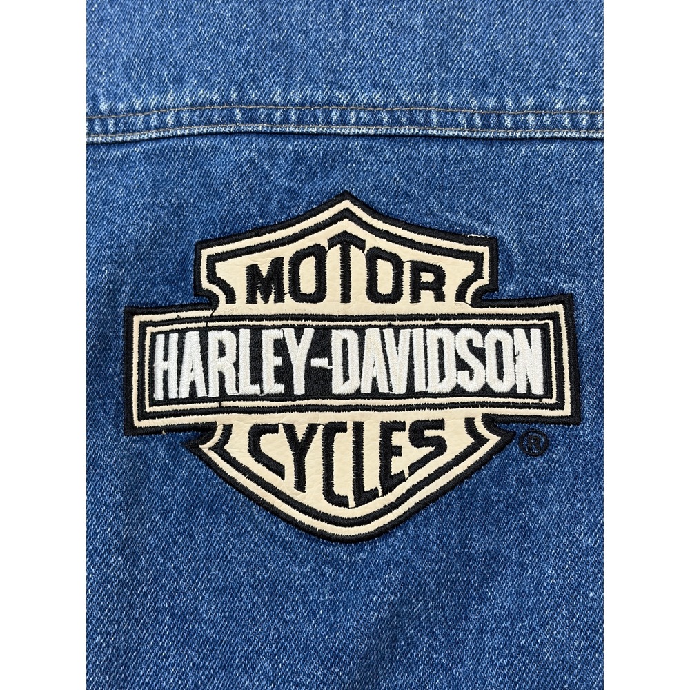 Harley-Davidson Toddler Blue Denim Trucker Jacket Back Logo Size 18M Vintage VTG